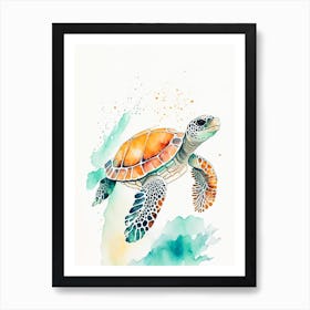 A Single Sea Turtle In Coral Reef, Sea Turtle Minimalist Watercolour 1 Art Print