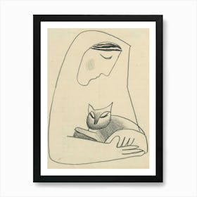 A Girl With A Cat In Her Arms, Mikuláš Galanda Art Print