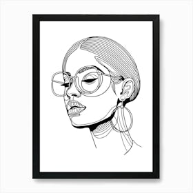 Woman With Glasses Minimalist One Line Illustration Art Print