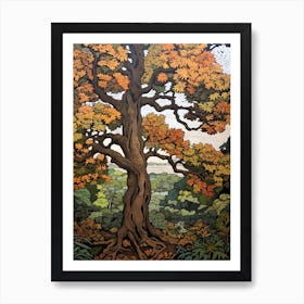 Chestnut Vintage Autumn Tree Print  Art Print