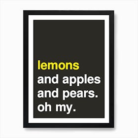 Lemons And Apples Bold Kitchen Statement In Black Art Print