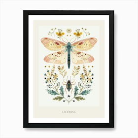 Colourful Insect Illustration Lacewing 2 Poster Art Print