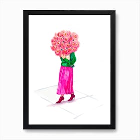 Floral Pink Plissé Skirt Art Print