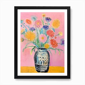 Flower Painting Fauvist Style Scabiosa 3 Art Print