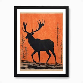 Elk, Woodblock Animal Drawing 3 Art Print