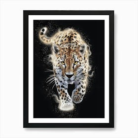 Leopard Running On A Black Background Art Print