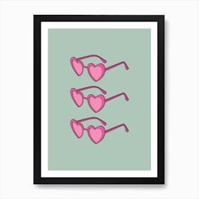 Green And Pink Heart Sunglasses Art Print