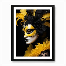 A Woman In A Carnival Mask, Yellow And Black (7) Art Print