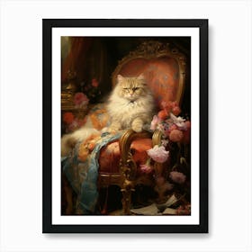 Sleepy Cat On A Throne Rococo Style 3 Art Print