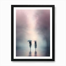 Couple Walking In The Rain Art Print