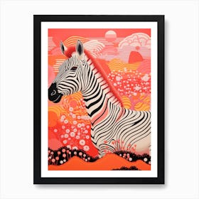 Zebra Oin The Nature Pink & Orange 2 Art Print