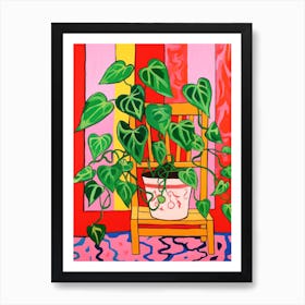 Pink And Red Plant Illustration Golden Pothos 1 Art Print