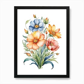 Watercolor Flowers Bouquet Art Print