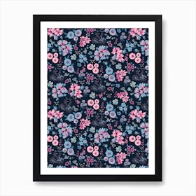 Little Flowers Pink Navy Art Print