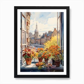 Window View Of Dublin Ireland In Autumn Fall, Watercolour 2 Art Print