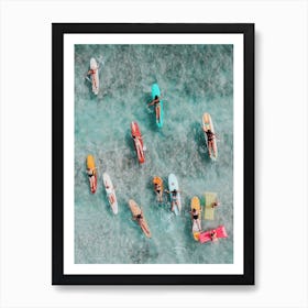 Aerial View Of People On Surfboards Art Print