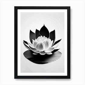 Blooming Lotus Flower In Pond Black And White Geometric 3 Art Print