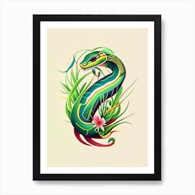 Grass Snake Tattoo Style Art Print