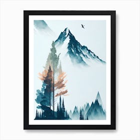 Mountain And Forest In Minimalist Watercolor Vertical Composition 195 Art Print