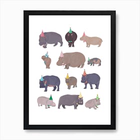 Hippos On Party Hats Art Print