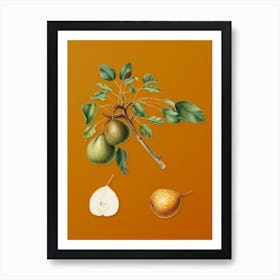 Vintage Pear Botanical on Sunset Orange Art Print