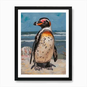 African Penguin Bleaker Island Oil Painting 2 Poster