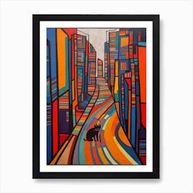 Painting Of Istanbul With A Cat In The Style Of Minimalism, Pop Art Lines 3 Art Print
