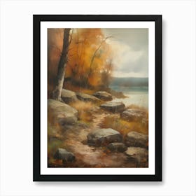 Autumn Lake,Forest Lake, Vintage Oil Painting, Farmhouse Wall Decorations, Antique Landscape, Vintage Landscape Oil Painting.6 3 Art Print