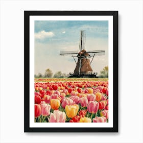 Tulips In The Windmill Art Print