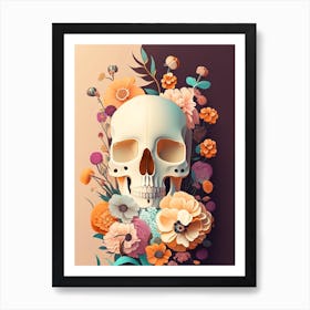 Skull With Terrazzo Peach Patterns Vintage Floral Art Print