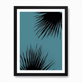 Black Teal palm leaves 2 Art Print