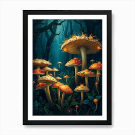 Mushrooms In The Forest 8 Art Print