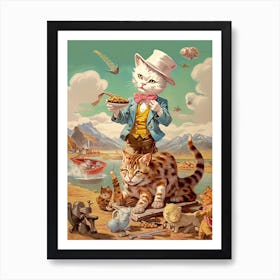 Cowboy Kittens Illustration Kitsch 4 Art Print