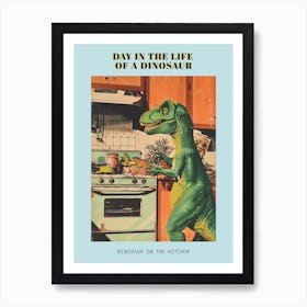 Dinosaur In The Kitchen Retro Abstract Collage 2 Poster Art Print