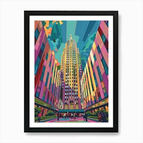 Rockefeller Center New York Colourful Silkscreen Illustration 1 Art Print