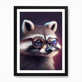 Raccoon Wearing Glasses Cute Digital 2 Art Print