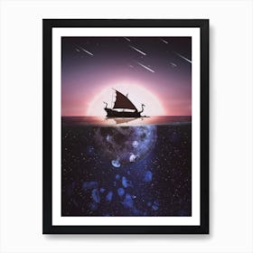 Drakkar Between Sun And Moon Art Print