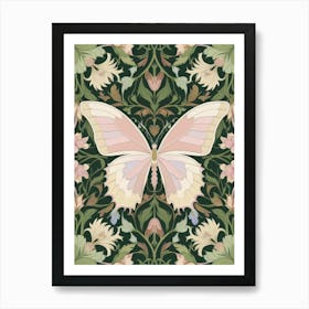 Butterfly On A Green Background Style William Morris 3 Art Print