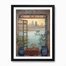 Window View Of Dubai United Arab Emirates In The Style Of William Morris 3 Art Print