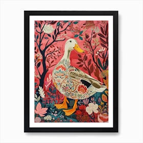 Floral Animal Painting Mallard Duck 2 Art Print