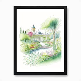 Mirabell Palace Gardens, Austria Vintage Pencil Drawing Art Print