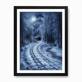 Train Tracks At Night Art Print