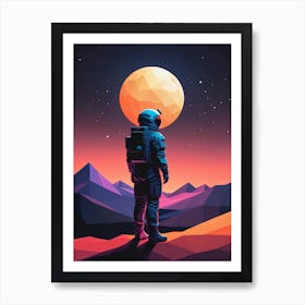Low Poly Astronaut Minimalist Sunset (62) Art Print