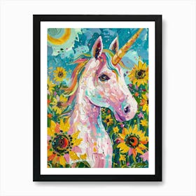 Unicorn In A Sunflower Field Brushstrokes 3 Art Print