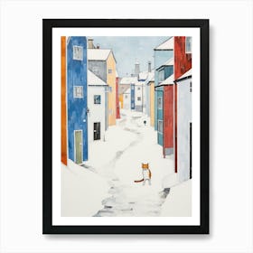 Cat In The Streets Of Reykjavik   Iceland With Snow Art Print