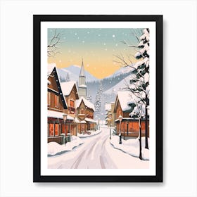 Vintage Winter Travel Illustration Leavenworth Washington 3 Art Print