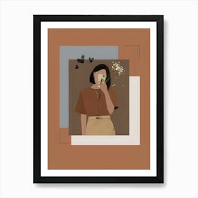 Portrait Of A Woman With Flowers 1 Art Print