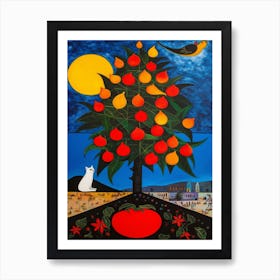 Poinsettia With A Cat 4 Surreal Joan Miro Style  Art Print