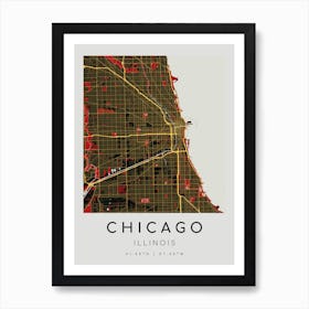 Chicago Map Print - Kurozawa style Art Print