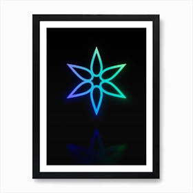 Neon Blue and Green Abstract Geometric Glyph on Black n.0480 Art Print
